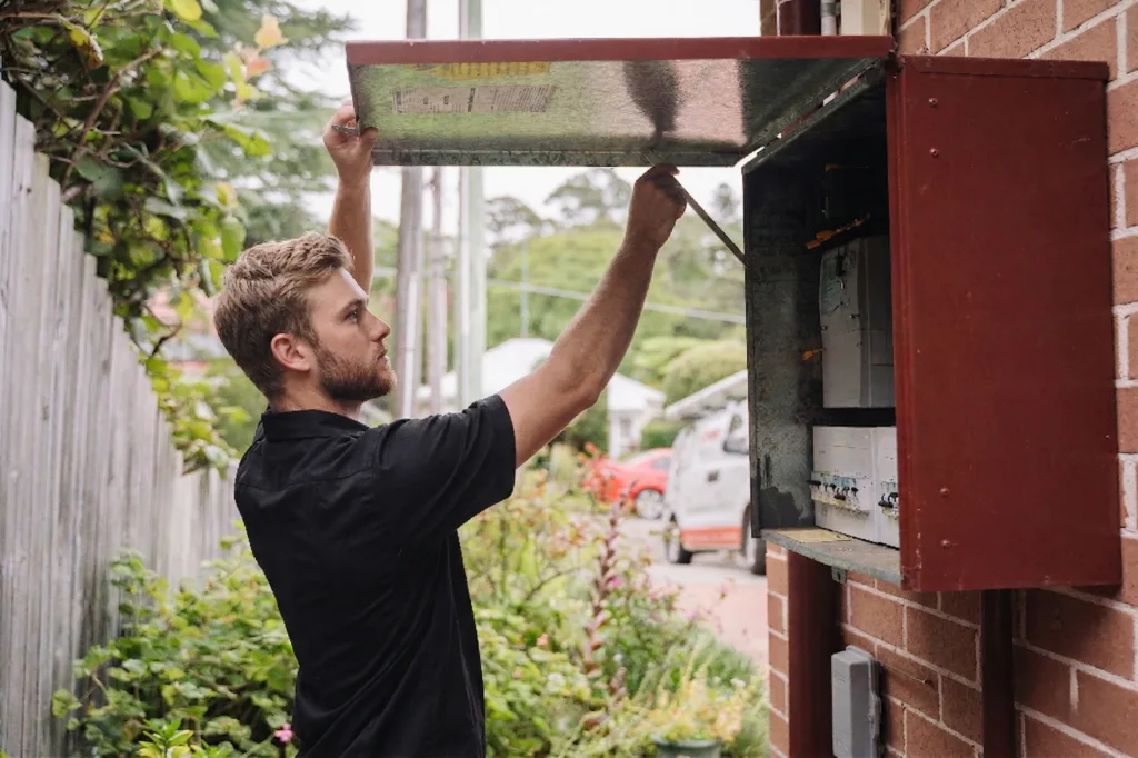 Electrician installing downlights in a Terrey Hills home